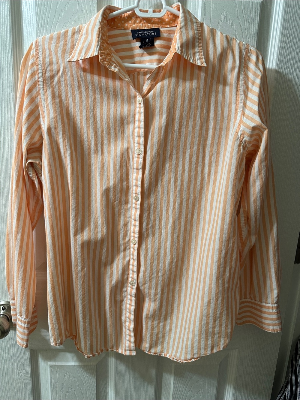 Jones New York Orange and White Striped Button-Down Shirt